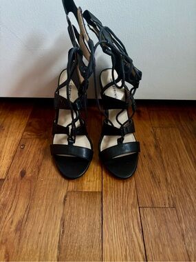 Nine West Black Lace-Up Gladiator Heeled Sandals